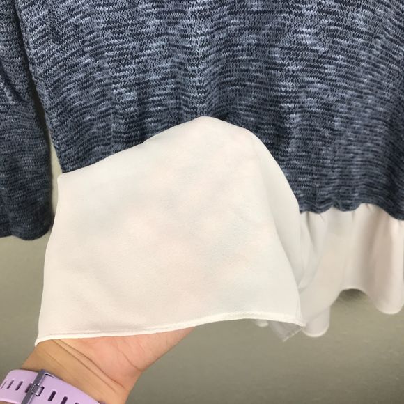 Moa Moa Blue Cold Shoulder Sweater Top Ruffles - Picture 5 of 6